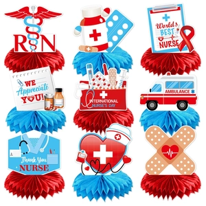 9Pcs Nurse Graduation Paper Honeycomb Centerpiece Set Medical Theme Hospital Doctor Celebration Table Decoration Supply