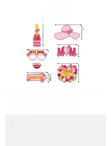 Size guide for Mother's Day photo booth props including signs and glasses in various sizes