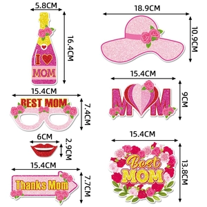 Pink and gold Mother's Day photo booth props set with detailed size measurements