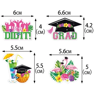 Tropical Hawaii graduation cake toppers set with flamingo and hibiscus floral designs