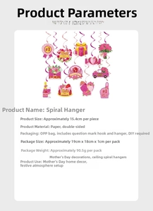 Detail view of pink Mother's Day ceiling swirls with Best Mom floral paper cutouts