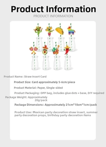 Detailed chart showing Mexican party straw toppers specifications and product dimensions