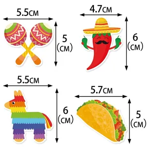 Mexican Fiesta party straw toppers with Maracas, Chili, Pinata, and Taco designs