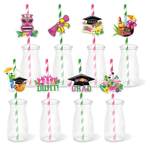 Hawaiian Graduation Straw Toppers Paper Tropical Tiki Flamingo Style Party Tableware Celebrate Ceremony DIY Decorations