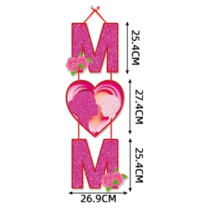 Mother's Day MOM sign hanging wall decoration with pink roses and mother-child silhouette