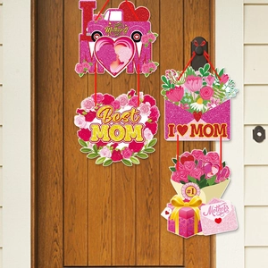 Mother's Day door decor set with Best MOM round sign and floral truck on wooden door