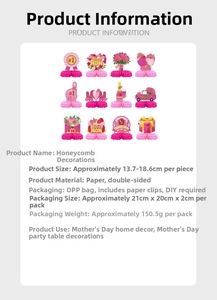 Set of 12 Mother's Day honeycomb centerpieces featuring pink floral designs and Best Mom text