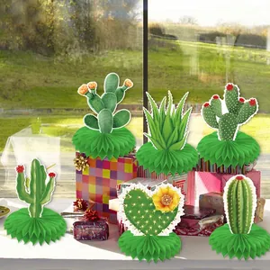 Set of 6 Hawaiian cactus honeycomb centerpieces for summer birthday party table decor