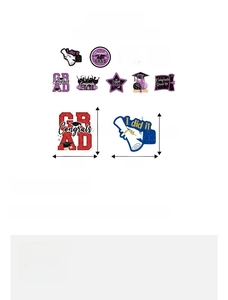 Detailed size guide for graduation party straw toppers featuring cap and diploma designs