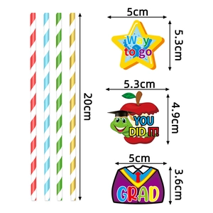 Kindergarten graduation party striped straws with cartoon cards and dimension marks