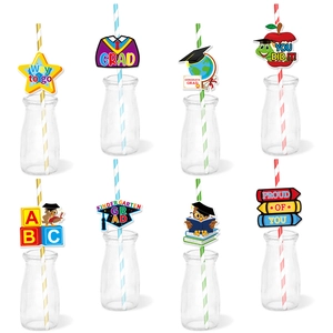 Graduation Party Straw Decoration Paper Cards Striped Drinking Straws Kindergarten Ceremony Celebration Supplies