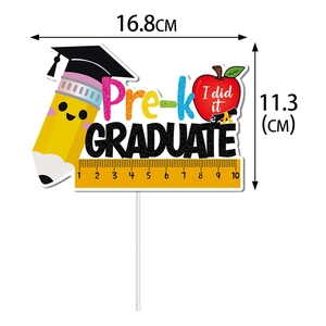 Colorful kindergarten graduation cake topper with pencil and apple design 16.8cm