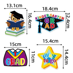 Detailed view of kindergarten graduation party centerpiece sticks with size labels