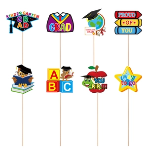 Kindergarten graduation party vase inserts set with colorful props and academic motifs