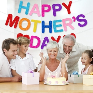 Colorful glitter Happy Mother's Day banner set with hearts for party celebration decor