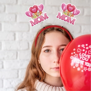 Serre-tête fête des mères avec cœurs I Love Mom et ballon assorti en forme de cœur
