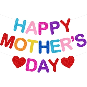 Happy Mother's Day Banner Glitter Colorful Rainbow Letters Bunting Banners For Home Party Decorations Wall Hanging