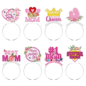 Serre-Tête Fête Des Mères Papier Pailleté Best Mom Queen Bandeau Floral Accessoires Photo Célébration Pour Femmes