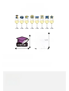 Size chart for graduation glass markers including mortarboard and circle designs