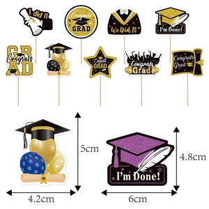 Glittery Graduation Cupcake Toppers set in black and gold with Congrats Grad text