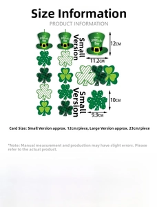 Detailed size chart for St. Patrick's Day shamrock and hat cardboard door decorations