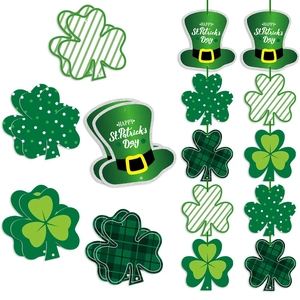 St Patricks Day Door Hanging Decoration Green Shamrock Clover Leprechaun Hat Cardstock Festival Home Party Ornaments