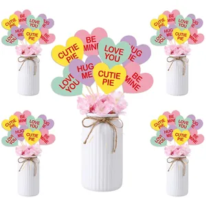 Heart Shaped Decoration Picks Cardboard And Wood Romantic Pastel Valentine's Day Party Wedding Bouquet Toppers