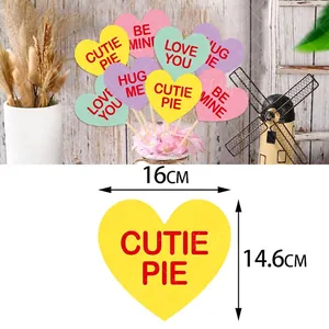 Colorful heart-shaped Valentine cake toppers with LOVE YOU text, size 16x14.6cm