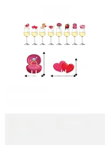 Detailed dimension guide for Valentine's Day wine glass decorative paper card inserts