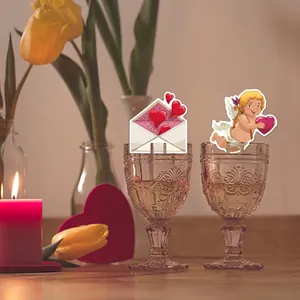 Valentine's Day cupcake and glass card toppers with Cupid and heart envelope motifs