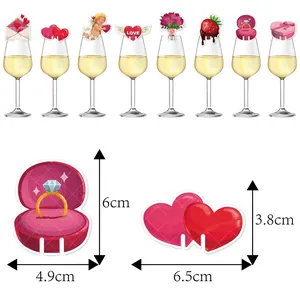 Romantic Valentine's Day wine glass place cards with Cupid and heart designs for party decor