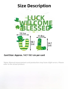Size chart for St. Patrick's Day banner featuring cardstock clover and hat elements