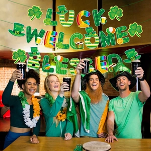 St. Patrick's Day party banner with Luck and Clover decorations for Irish celebrations