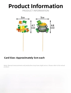 Detailed dimensions of St. Patrick's Day cake toppers with clover and beer mug designs