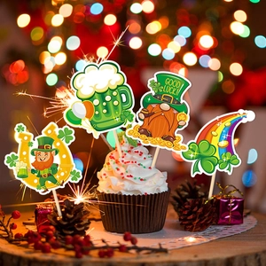 St. Patrick's Day cupcake toppers set with leprechaun, rainbow and gold coin designs