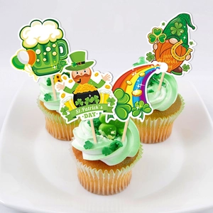St. Patrick's Day cupcake toppers set with leprechaun and shamrock designs