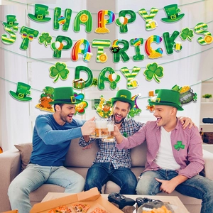 St. Patrick's Day party banner with green shamrocks and Happy St. Patrick's Day lettering