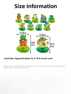 St. Patrick's Day paper honeycomb centerpiece size guide with height and width dimensions