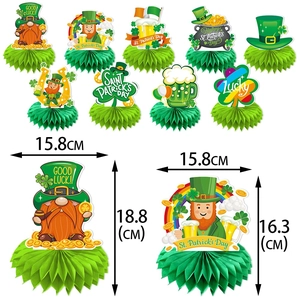 9-piece St. Patrick's Day honeycomb centerpieces featuring leprechauns and lucky shamrocks
