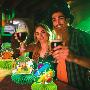 St. Patrick's Day gnome honeycomb centerpieces for festive Irish party table decor