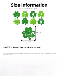 Detail view of 8 unique paper clover card designs for St. Patrick's Day party decor
