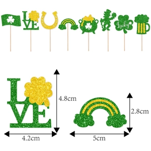 8-piece glittery St. Patrick's Day cake toppers set with shamrock and rainbow designs