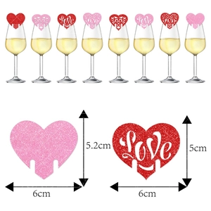 Glitter heart wine glass cards for Valentine's Day party and romantic proposals