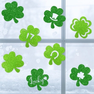 St. Patrick's Day Decorations Green Glitter Shamrock Patches For Irish Party Window Decor Lucky Clover Stickers With Glue Dots