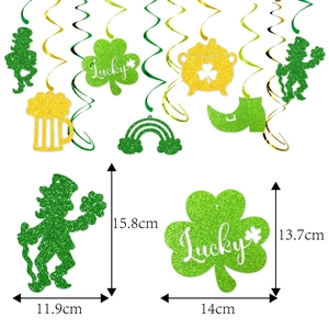 St. Patrick's Day hanging swirls with glittery shamrocks, gnomes, and Lucky signs