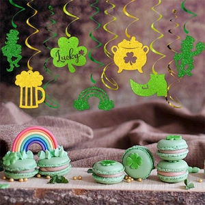St. Patrick's Day hanging swirls with shamrock pot of gold and lucky beer pendants
