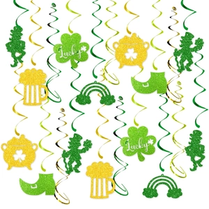 St Patricks Day Hanging Swirl Decorations Glitter Paper Lucky Clover Leprechaun Rainbow Irish Party Ceiling Ornaments