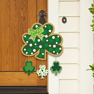 St. Patrick's Day green clover door hanger decoration with polka dot bow for home party
