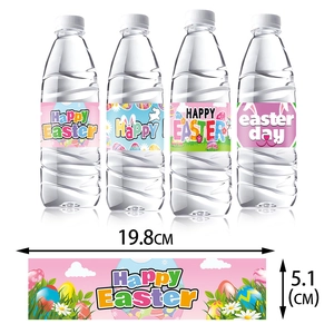 Waterproof Easter water bottle labels with bunny and egg designs, 19.8x5.1cm party decor