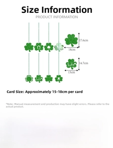 Detailed dimensions of Saint Patrick's Day shamrock hanging decorations in green glitter
